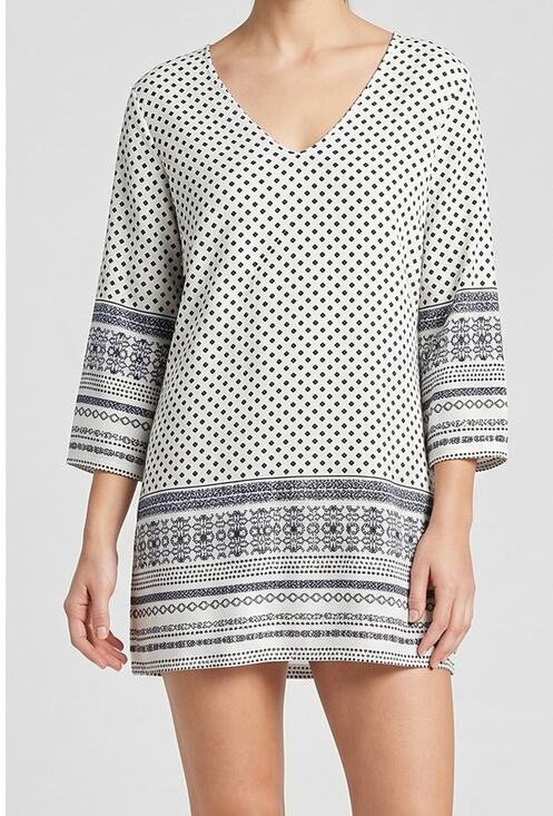J. Valdi Other - J. Valdi Large Swim Cover Up Navy Blue White Print 100% Rayon